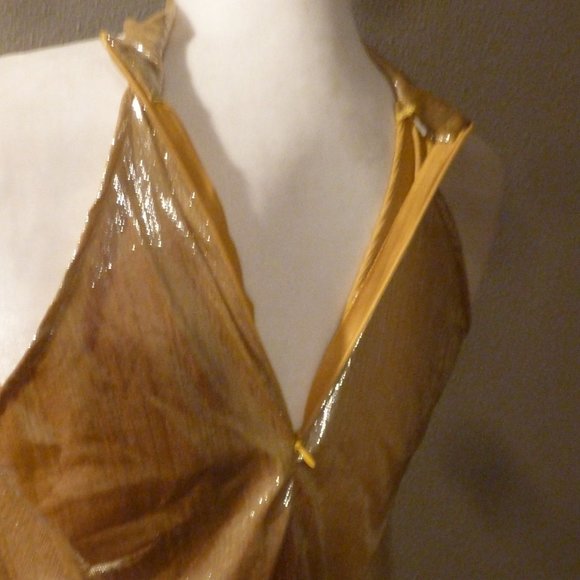 Fashionable Open Shoulders Stand Collar Golden Tank Top Sz S - Picture 5 of 8